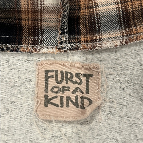 Furst of all Kind Women's Gray with Plaid Sleeves Zip Up Swestshirt - Picture 4 of 4